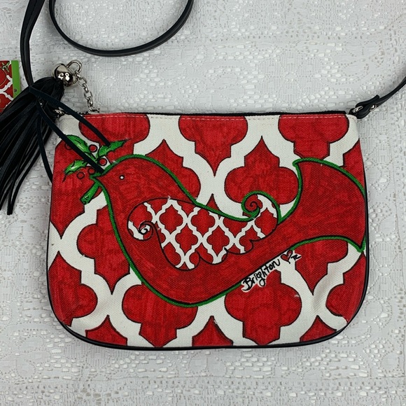 Brighton “Love Dove” Crossbody Pouch Merry & Bright Red Black Zip Tassel New NWT - Picture 1 of 17